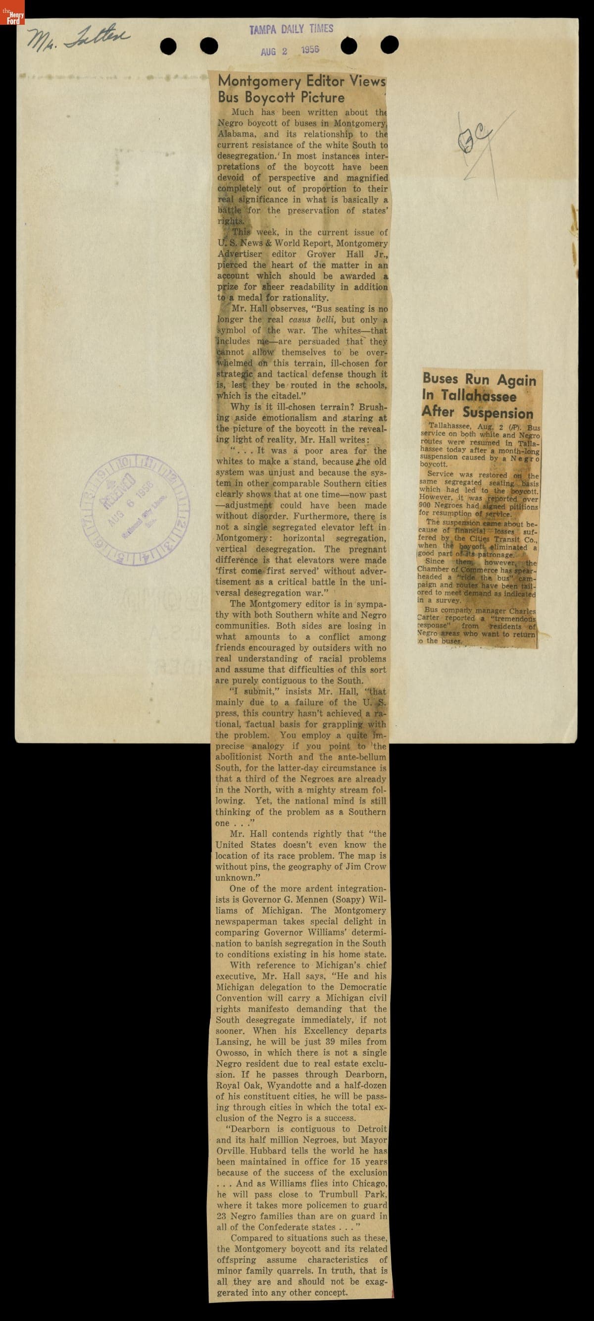 Montgomery Bus Boycott Scrapbook, November 1955 - April 1957 (Part 6 of 6)