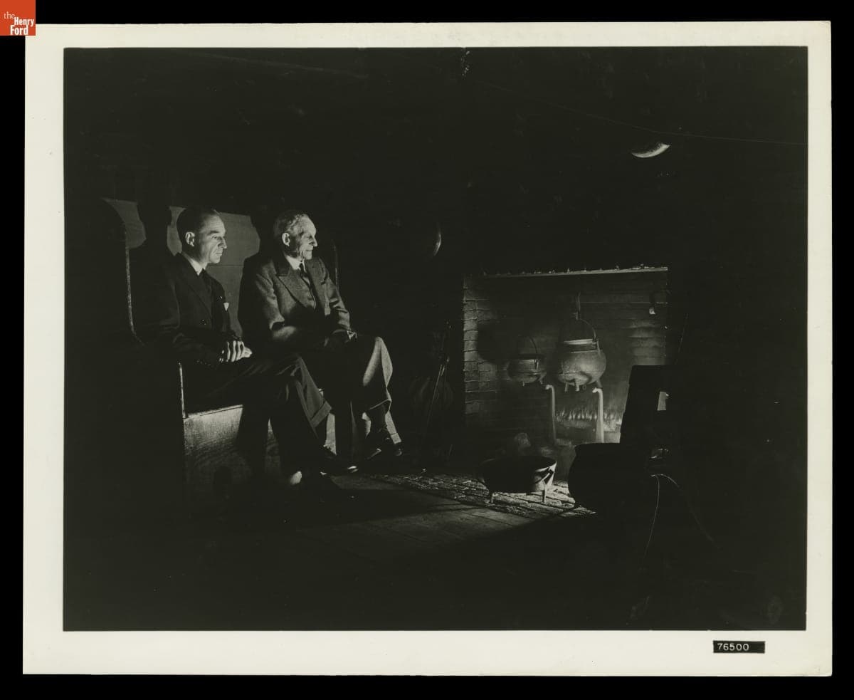 Edsel Ford and Henry Ford Sitting by Fireplace at Plympton Family Home in Greenfield Village, 1941