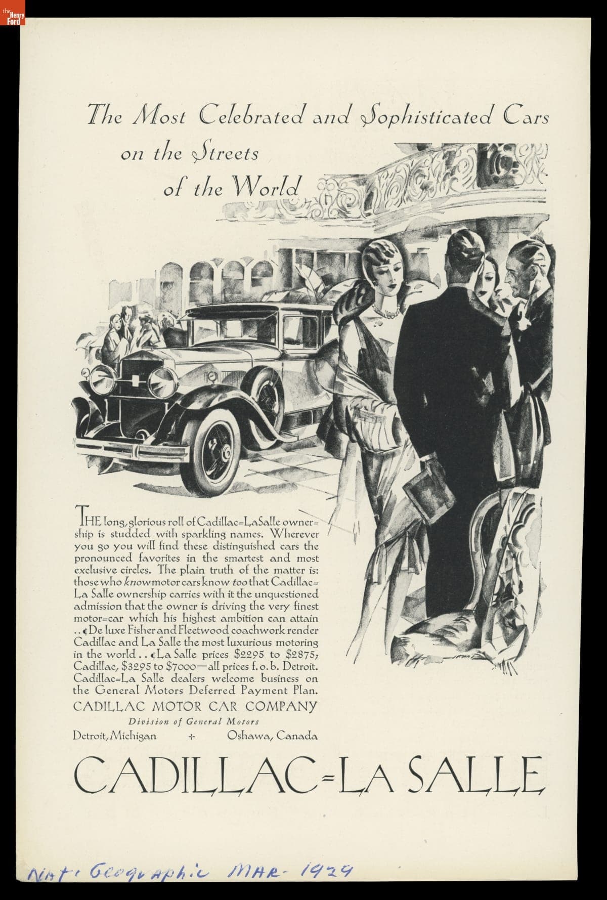 Advertisement for the 1929 Cadillac and the LaSalle, "The Most Celebrated and Sophisticated Cars on the Streets of the World"