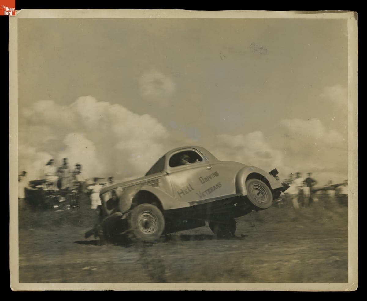 1936 Ford 3 Window Couple in All American Hell Drivers Auto Thrill Show, 1948