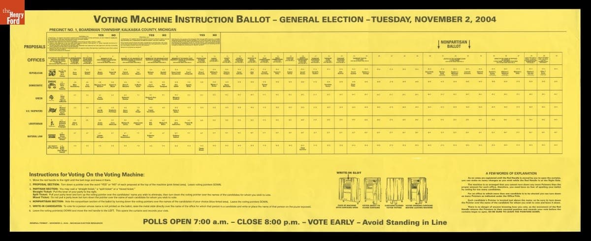 Voting Machine Instruction Ballot, General Election, Tuesday, November 2, 2004