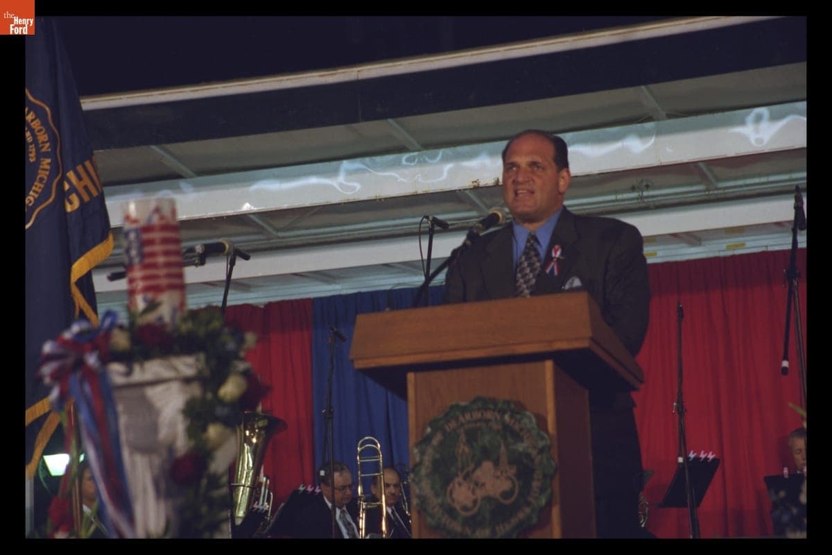 Mayor Michael Guido Speaking at the "Peace and Unity" Candlelight Vigil at Henry Ford Museum, September 19, 2001