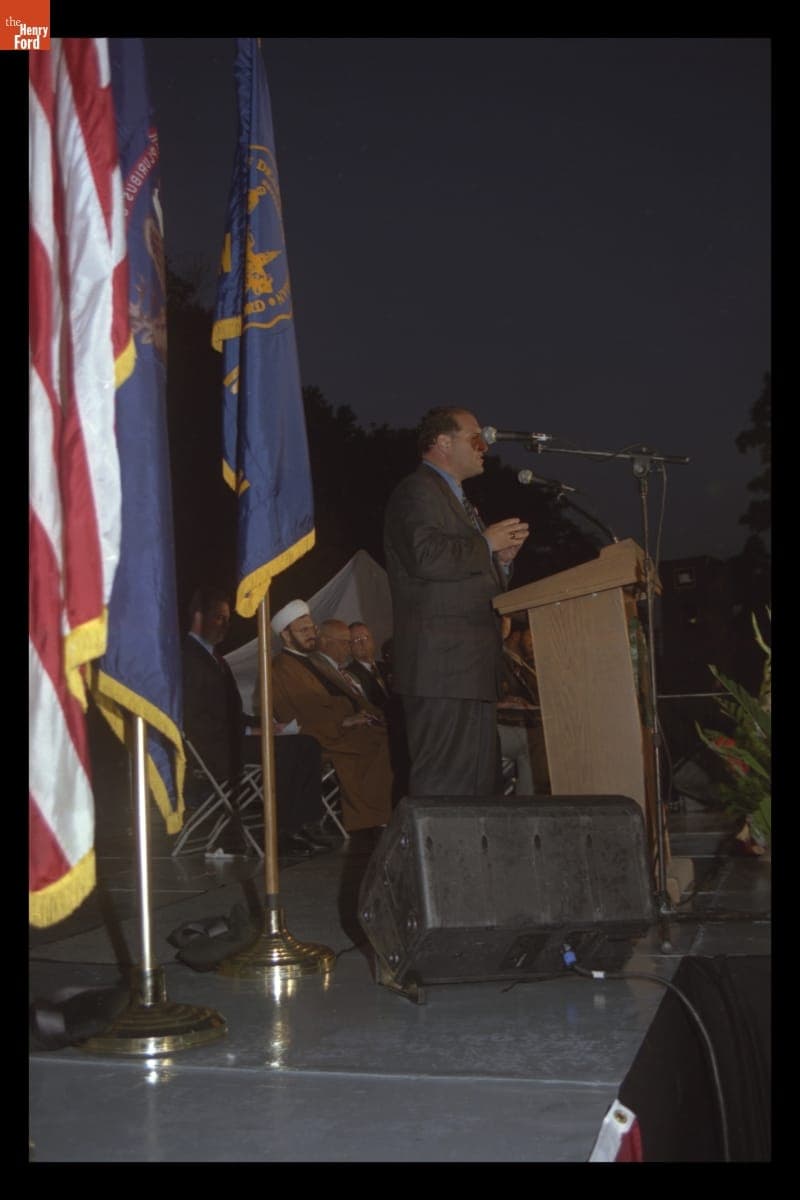 Mayor Michael Guido Speaking at the "Peace and Unity" Candlelight Vigil at Henry Ford Museum, September 19, 2001