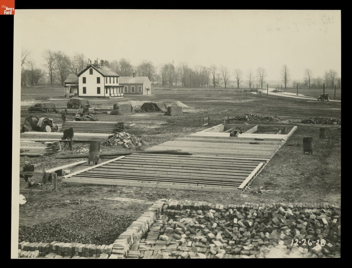 Foundations for the Menlo Park Complex during Reconstruction in Greenfield Village, December 1928