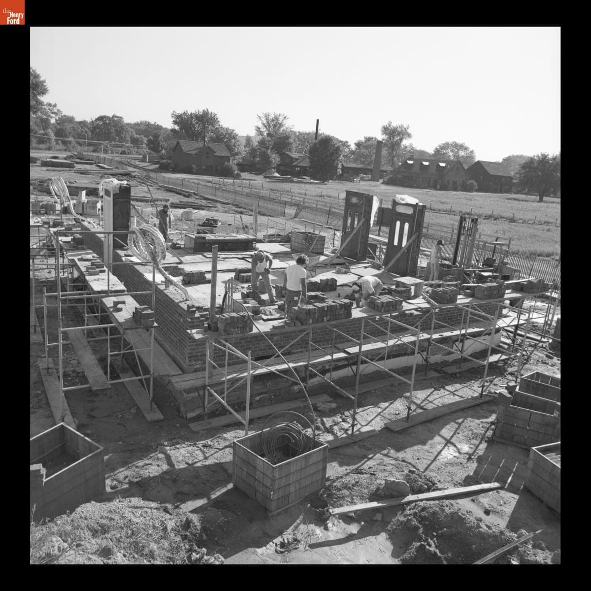 Door Units, Moved Intact, are Placed in the Walls While Reconstructing Firestone Farmhouse in Greenfield Village, August 1984