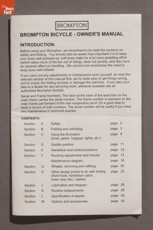 Brompton Bicycle Owner's Manual, 2007