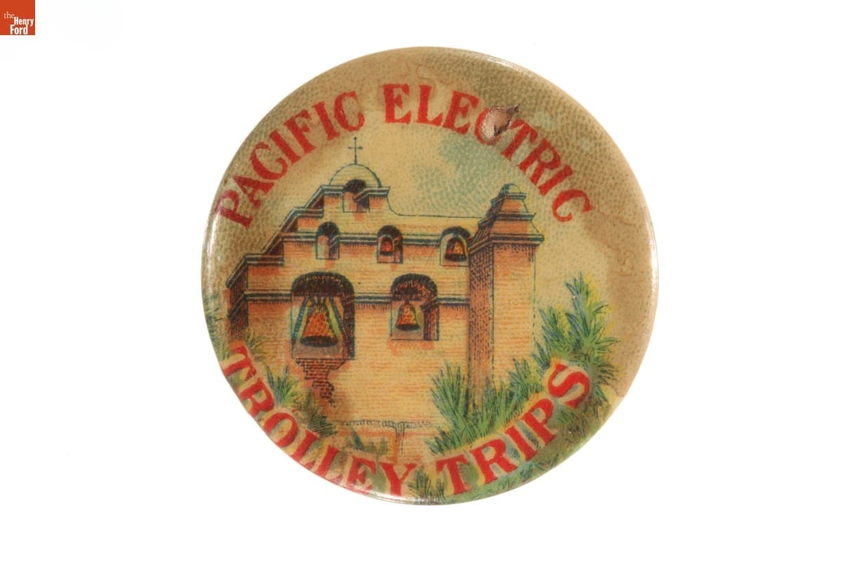 Pacific Electric Trolley Trips Souvenir Button from the Panama-Pacific International Exposition, 1915