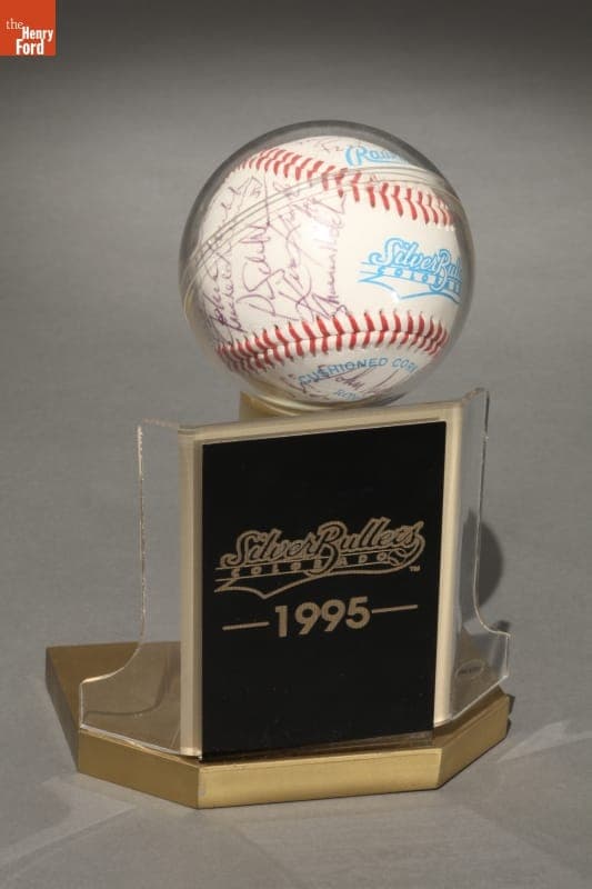 Signed Colorado Silver Bullets Baseball & Display Case, 1995