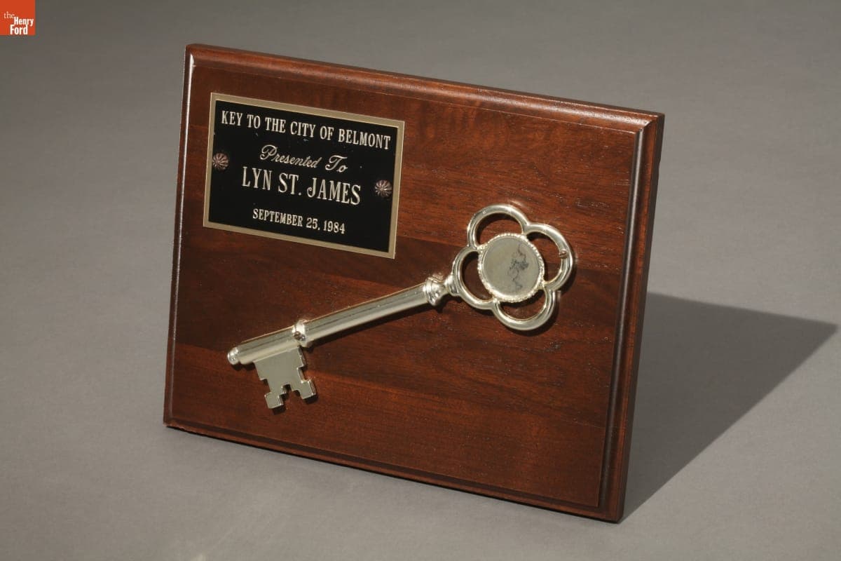 Key to the City of Belmont Presented to Lyn St. James, 1984