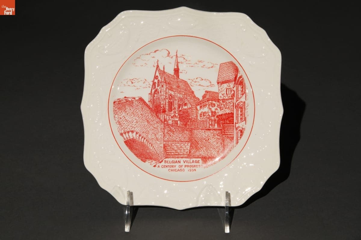 Century of Progress Souvenir Plate Depicting Belgian Village, 1934