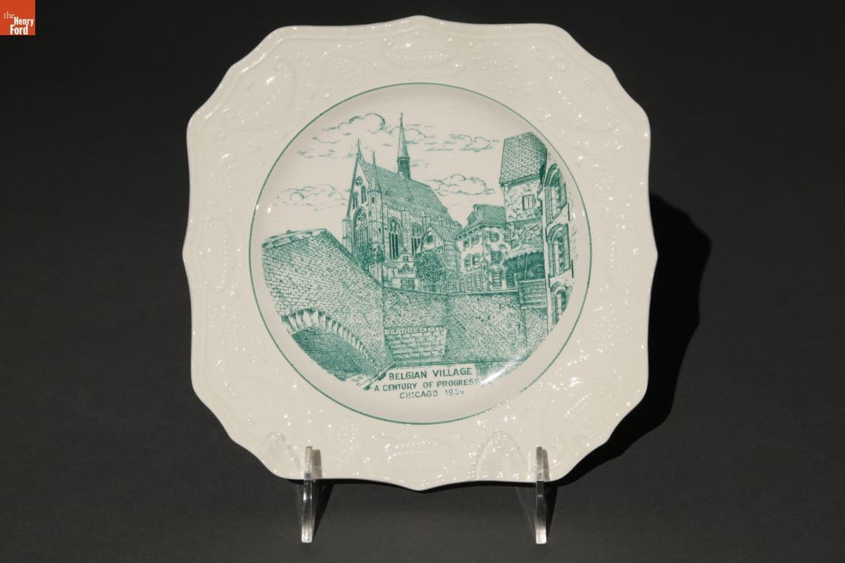 Century of Progress Souvenir Plate Depicting Belgian Village, 1934