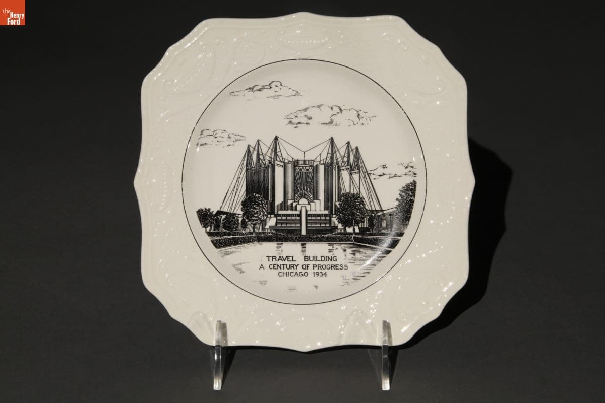 Century of Progress Souvenir Plate Depicting Travel Building, 1934