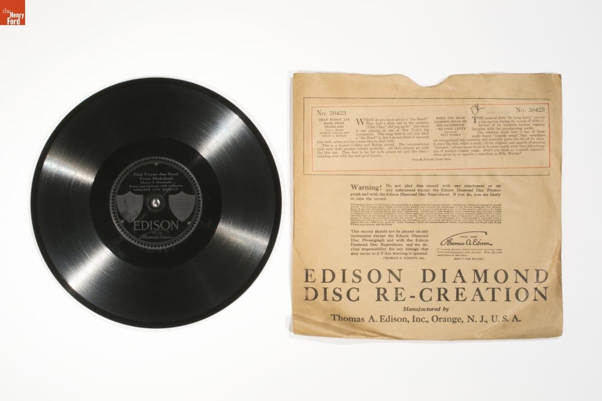 Edison Diamond Disc Record, "That Funny Jas Band from Dixieland" / "When You Hear Jackson Moan on his Saxophone," 1916