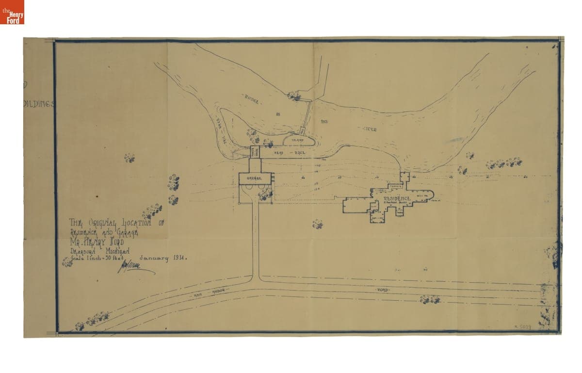 Landscape Architecture Drawing for Fair Lane, "The original Location of Residence and Garage," January 1914