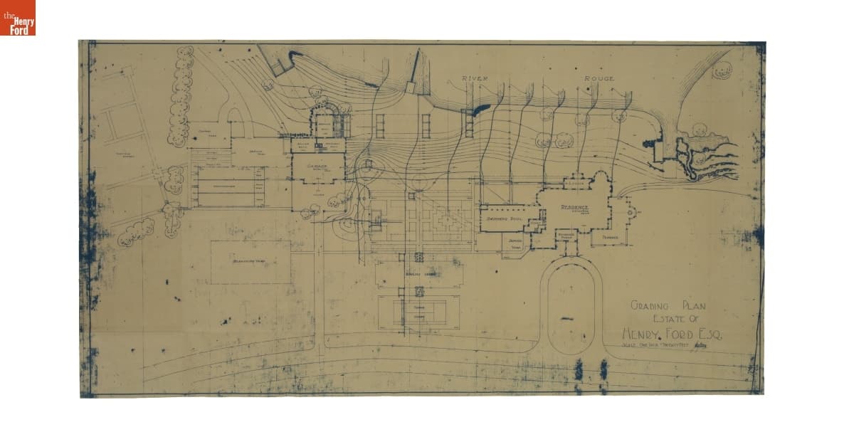 Landscape Architecture Drawing for Fair Lane, "Grading Plan, Estate of Henry Ford," 1913-1915