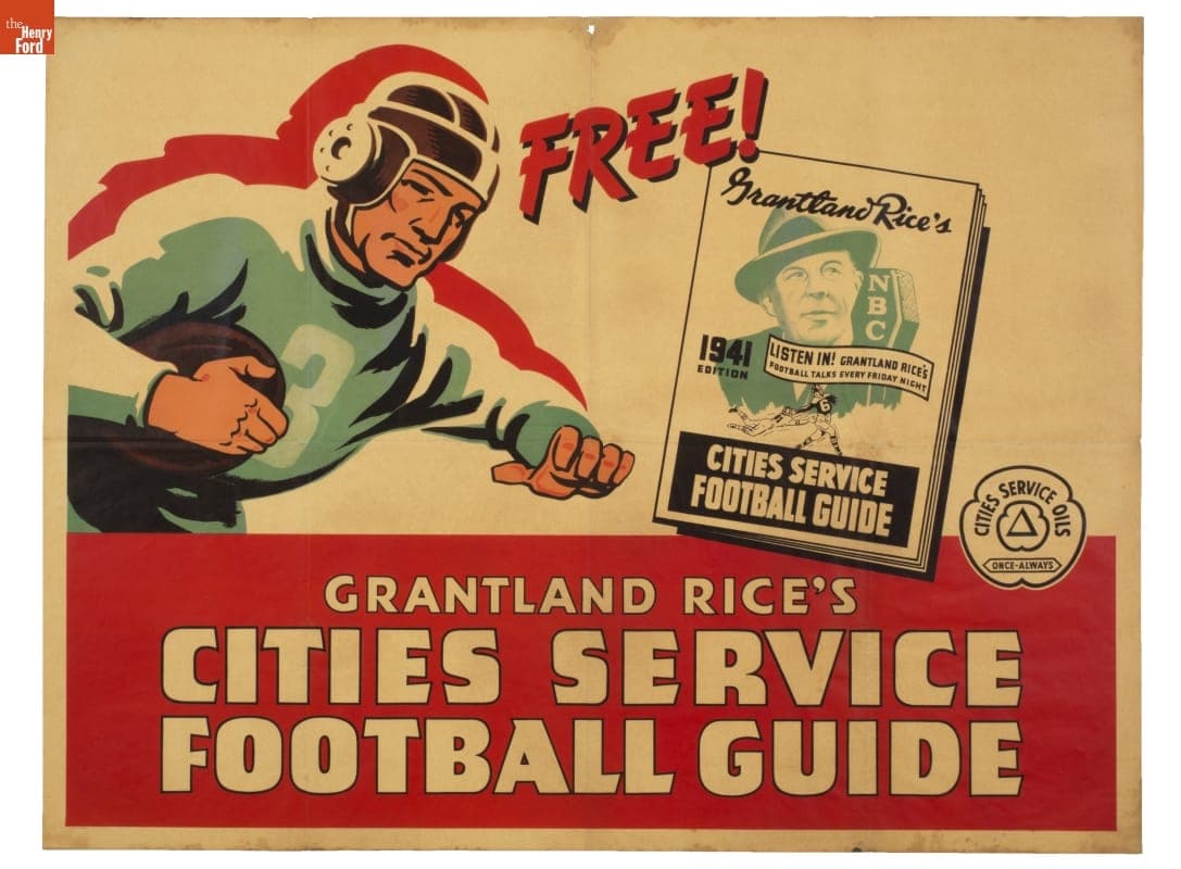 Advertising Poster, "Free! Grantland Rice's Cities Service Football Guide," 1941