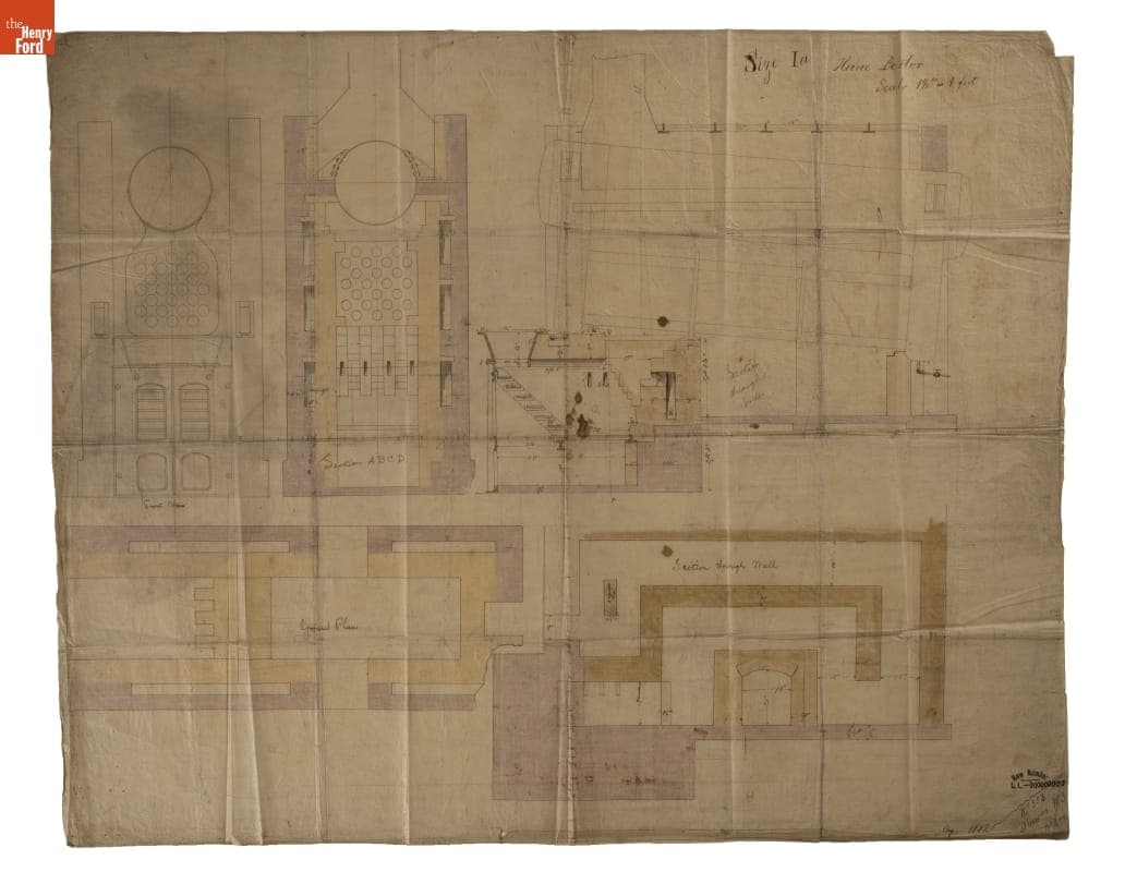 Tracing of Setting Plan for the First Heine Company Steam Boiler Made and Used in the United States, August 1882