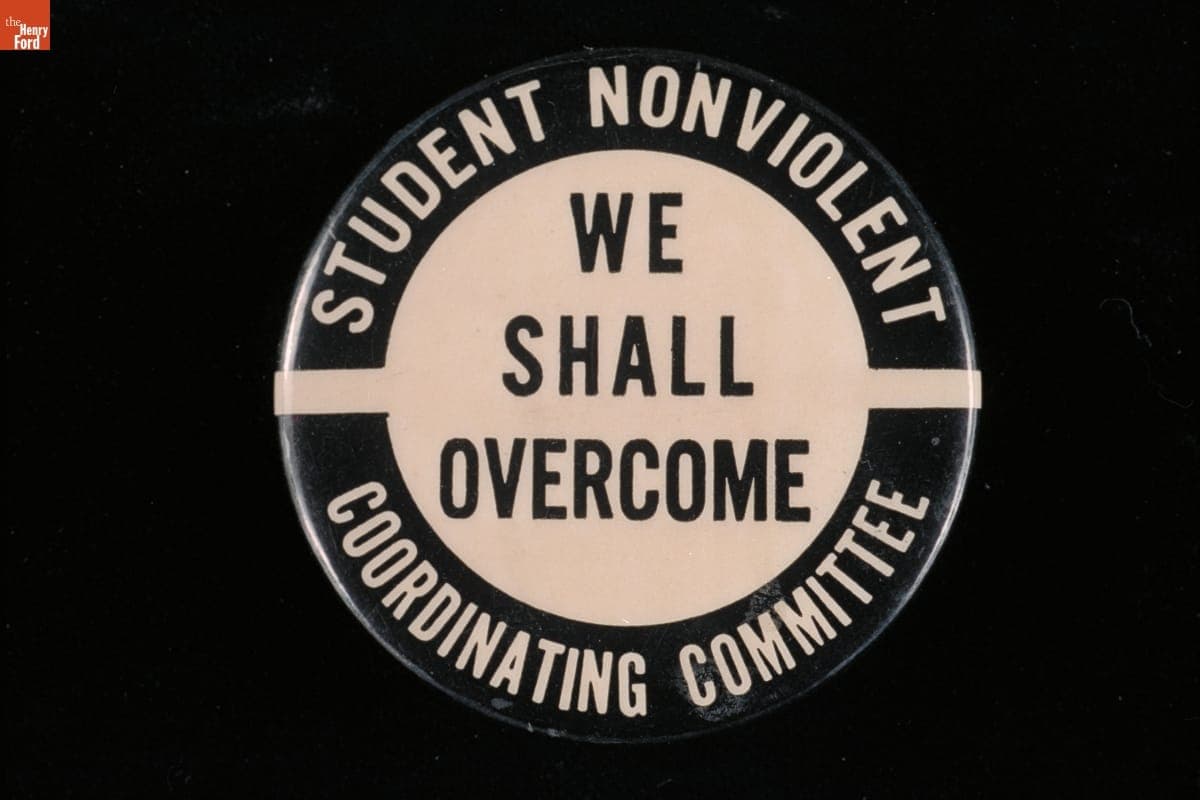 Button, "Student Nonviolent Coordinating Committee: We Shall Overcome," circa 1965