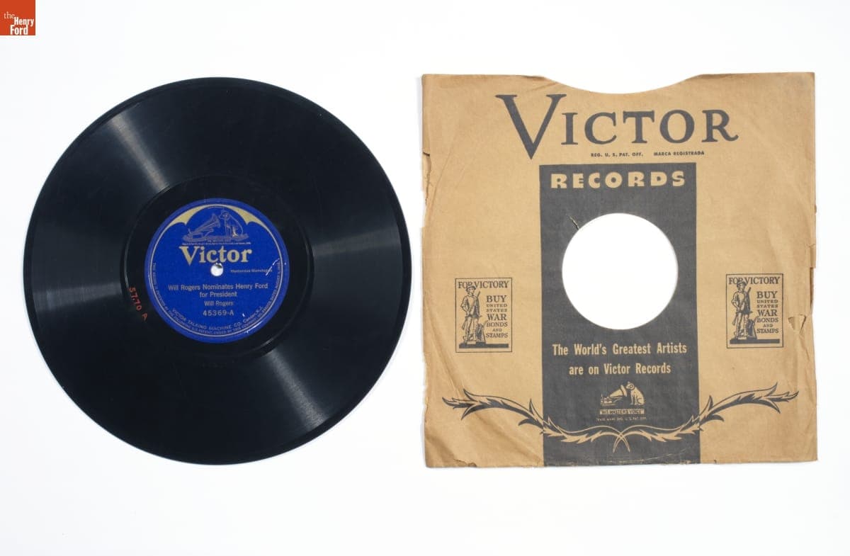 Victor Phonograph Record, "Will Rogers Nominates Henry Ford for President" and "Tells Traffic Chiefs How to Direct Traffic," 1923