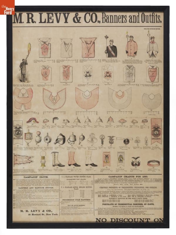 Framed Advertisement for Political Campaign Supplies, Equipment and Clothing, 1880