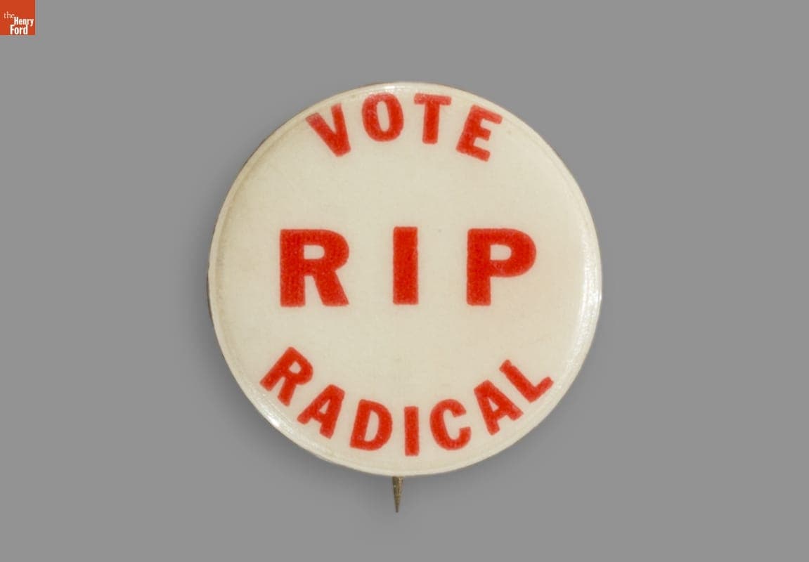 Button, "RIP Vote Radical," 1970-1971
