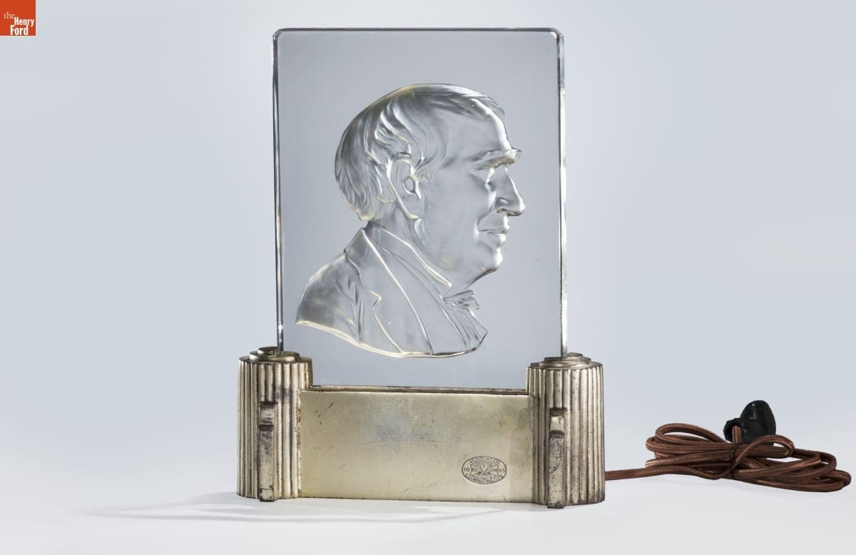 Plaque of Thomas Edison on Stand, 1929