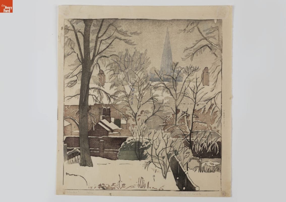 Woodcut Print, "Winter," 1960