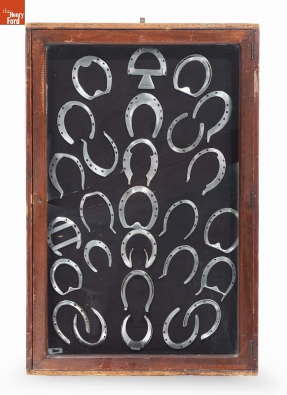 Display Case Containing Horseshoes Made by Seymour S. Hopkins and John G. Hopkins, 1912