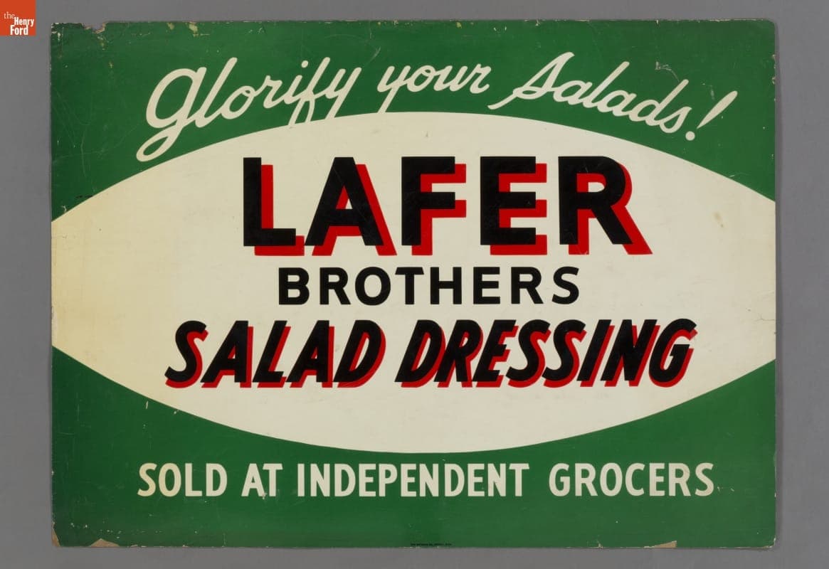 Lafer Brothers Salad Dressing Sign, 1934-1951