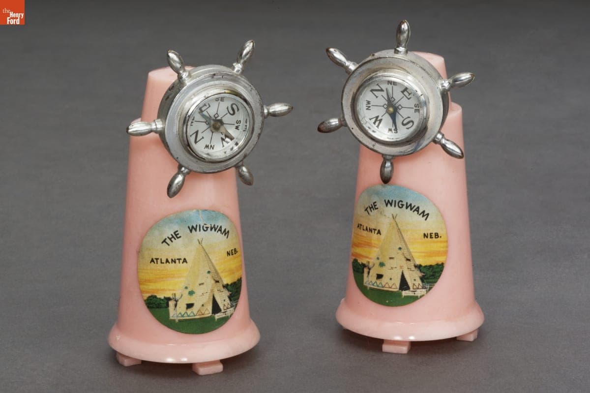 "The Wigwam, Atlanta, Nebraska" Souvenir Salt and Pepper Set, 1945-1973