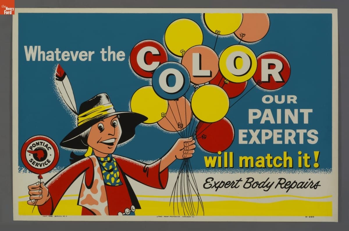 Pontiac Service Poster, "Whatever the Color, Our Paint Experts Will Match It!," July 1958