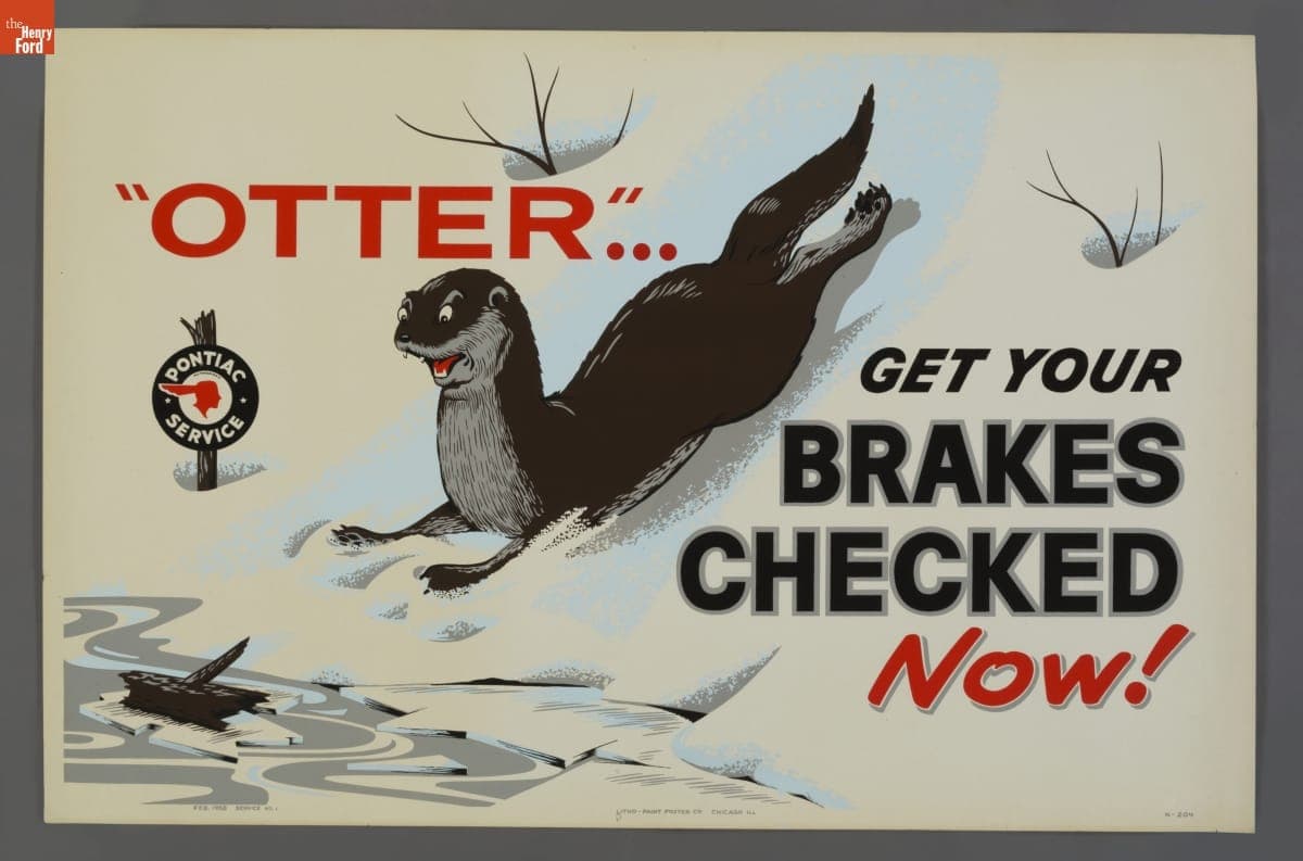 Pontiac Service Poster, "Otter... Get Your Brakes Checked Now!," February 1958