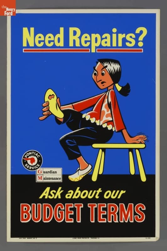 Pontiac Service Poster, "Need Repairs? Ask about Our Budget Terms," July 1959