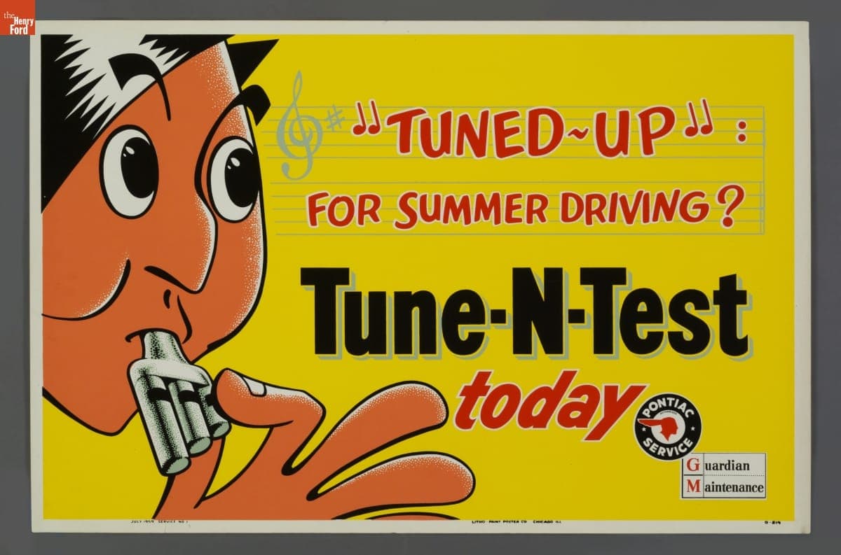 Pontiac Service Poster, "Tuned-Up for Summer Driving? Tune-N-Test Today," July 1959