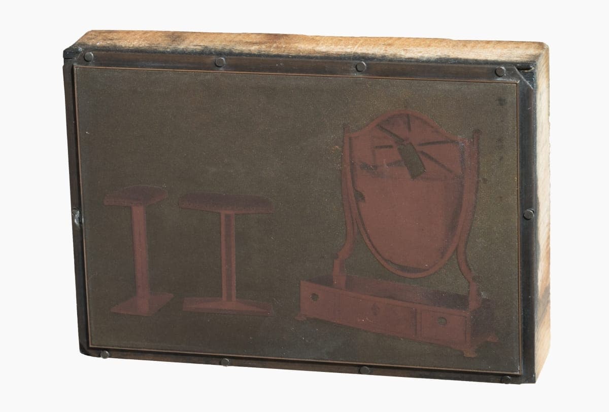 Printing Plate with Image of a Jewelry Cabinet and Stands