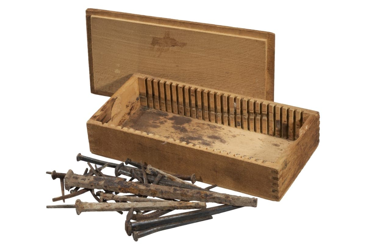 Square Nails in Slide Box, circa 1892