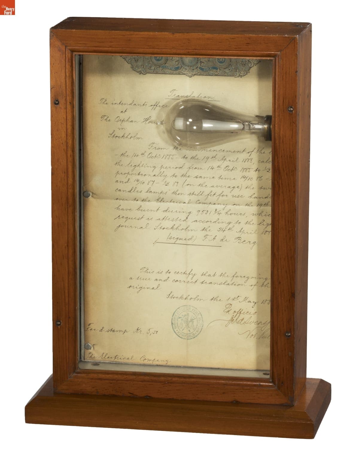 Incandescent Lamp Used at Stockholm Orphan House, circa 1885