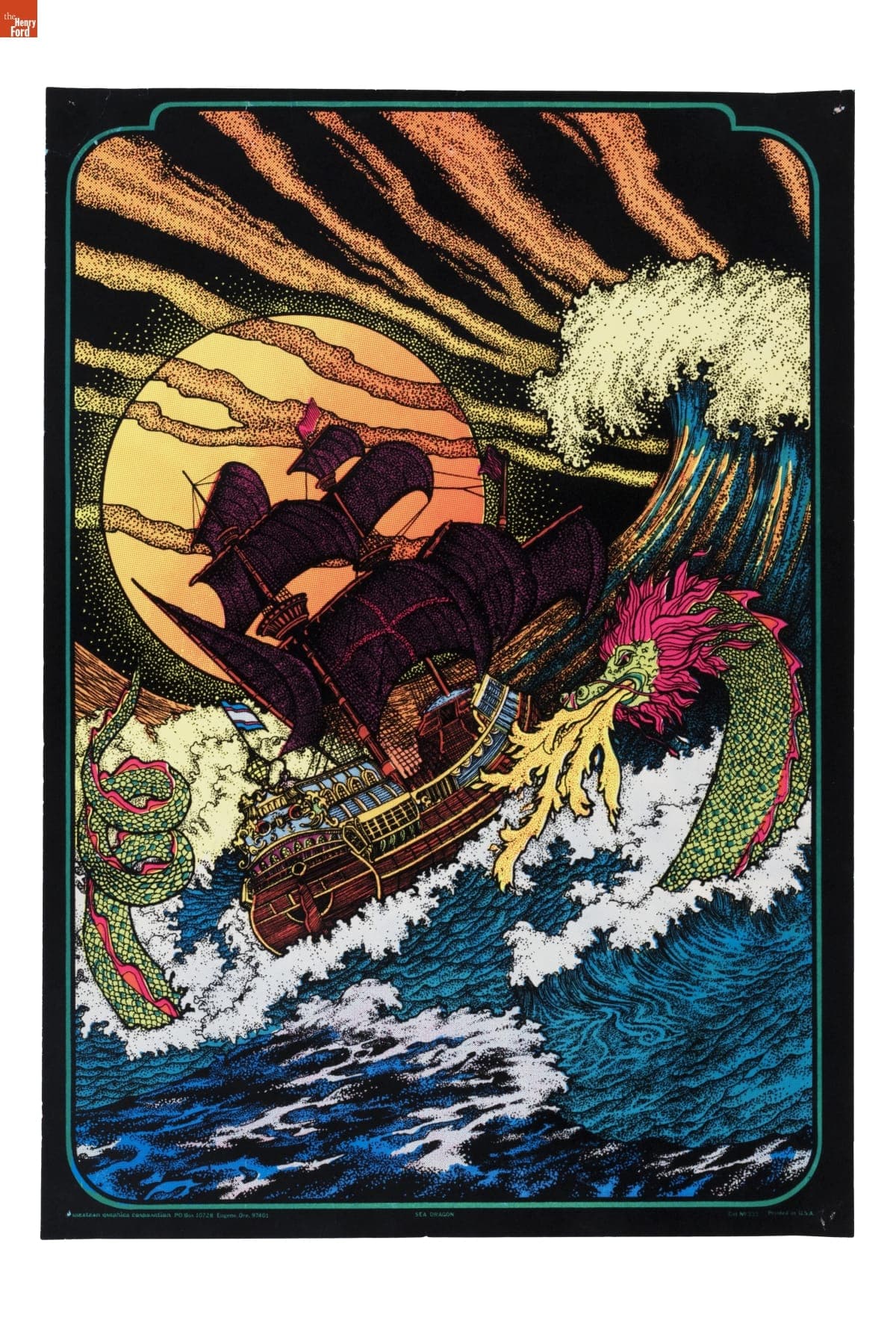 Black Light Poster Featuring a Ship and a Sea Dragon, 1971-1974