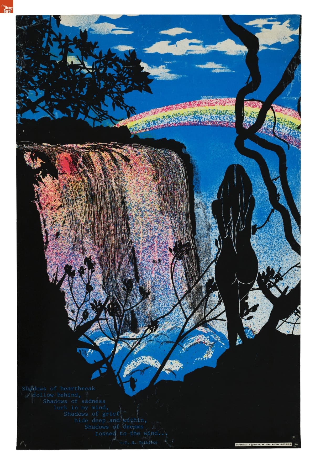 Black Light Poster Featuring a Waterfall, 1971-1974