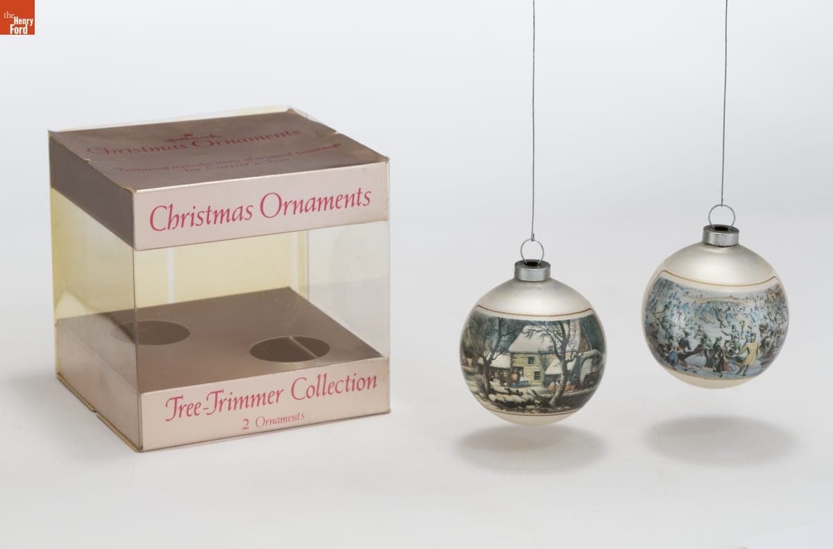 Hallmark "Currier & Ives: "Central Park, Winter" and "Frozen Up"" Christmas Ornaments, 1975