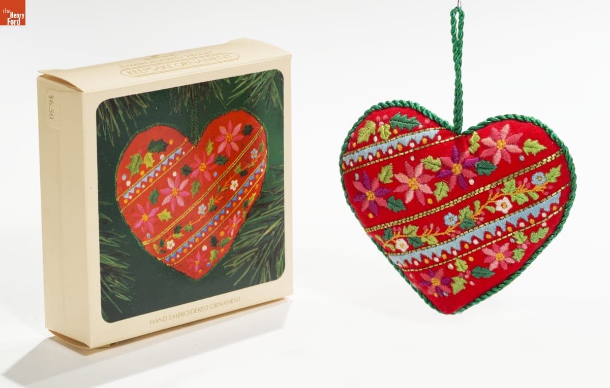 Hallmark "Embroidered Heart" Christmas Ornament, 1983