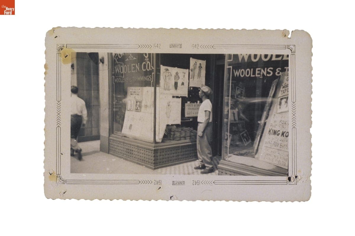 A Man Looking at the Display Window at Fox Brothers Clothier, Chicago, Illinois, May 1942