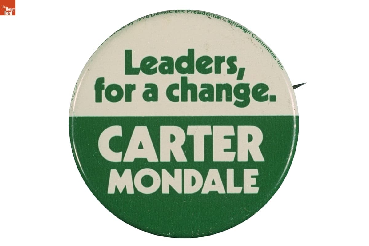 Leaders, for a change Carter Mondale Button, 1976