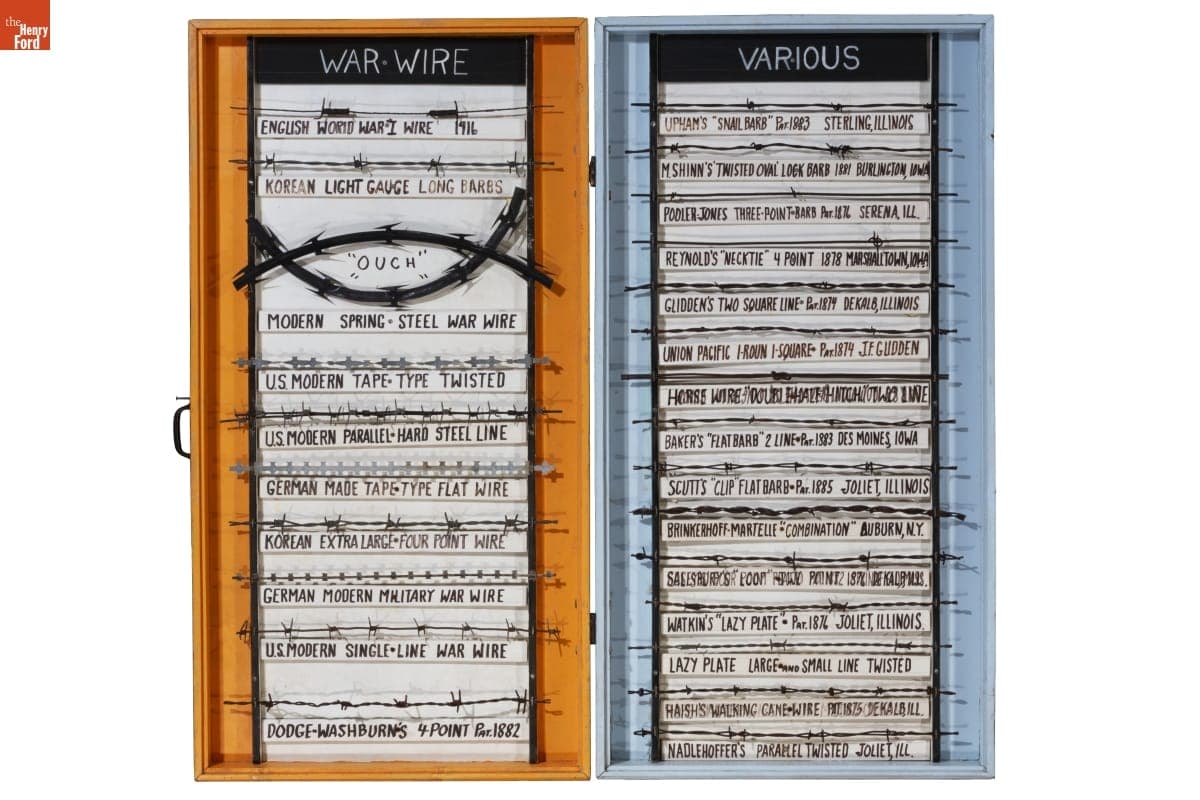 Barbed Wire Collection Display, Patented 1874-1916