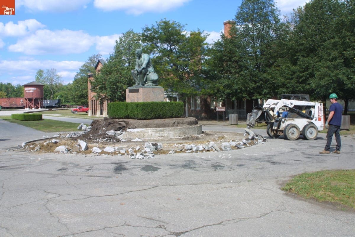 Thomas Edison Statue before Relocation during the Greenfield Village Restoration Project, September 2002