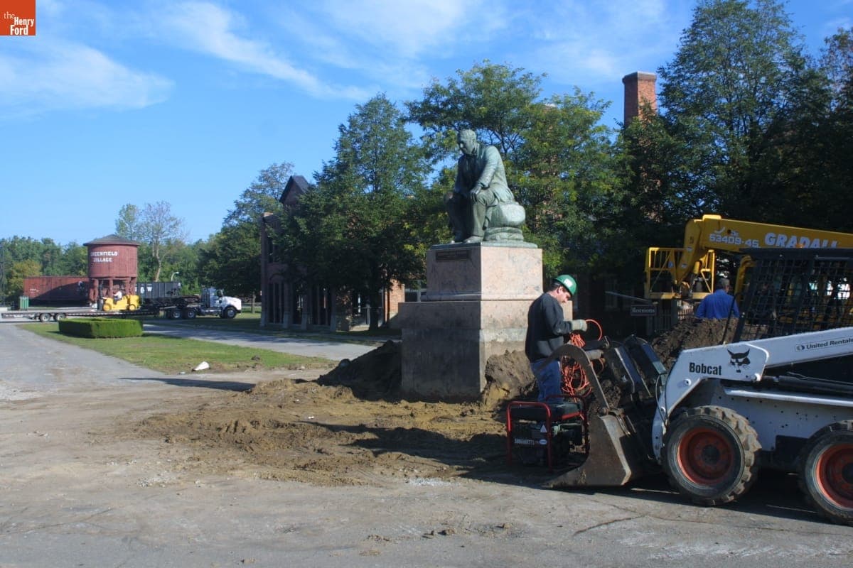 Thomas Edison Statue before Relocation during the Greenfield Village Restoration Project, September 2002