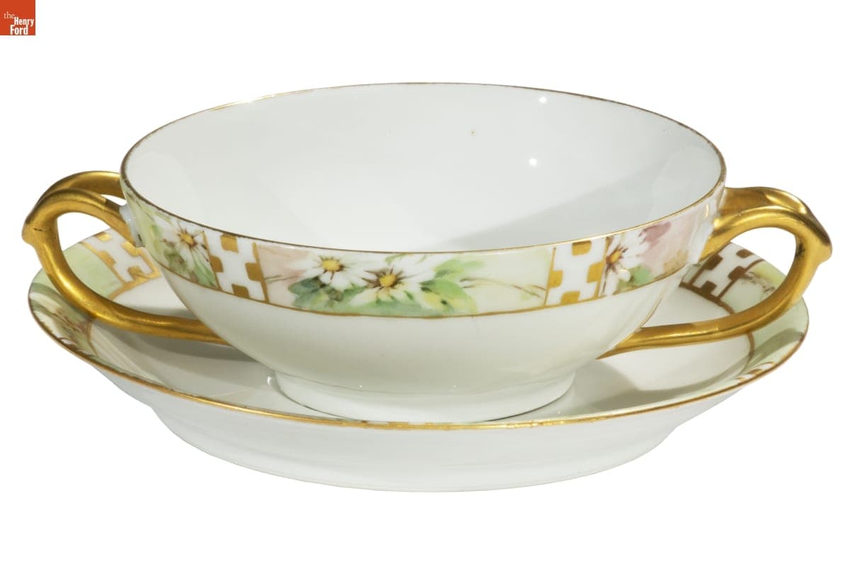 China Soup Bowl and Saucer Set, Painted by L. Vance between 1911 and 1912