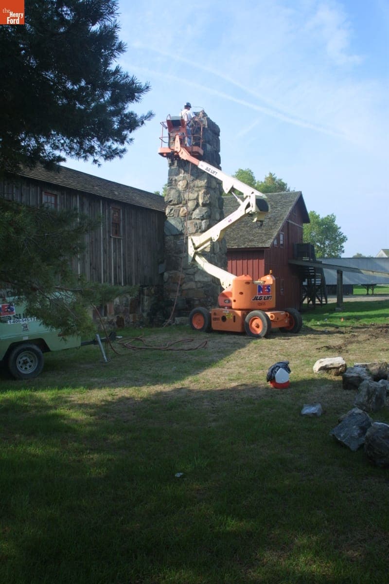 Chimney Removal at Spofford Sawmill during the Greenfield Village Restoration Project, October 2002