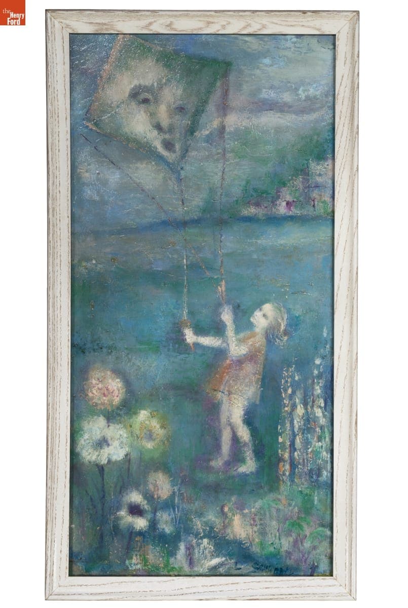 Untitled Painting of a Child Flying a Kite by Lillian F. Schwartz, circa 1950
