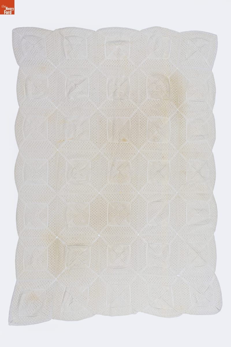 Hand-Crocheted Twin Bedspread, 1945-1950